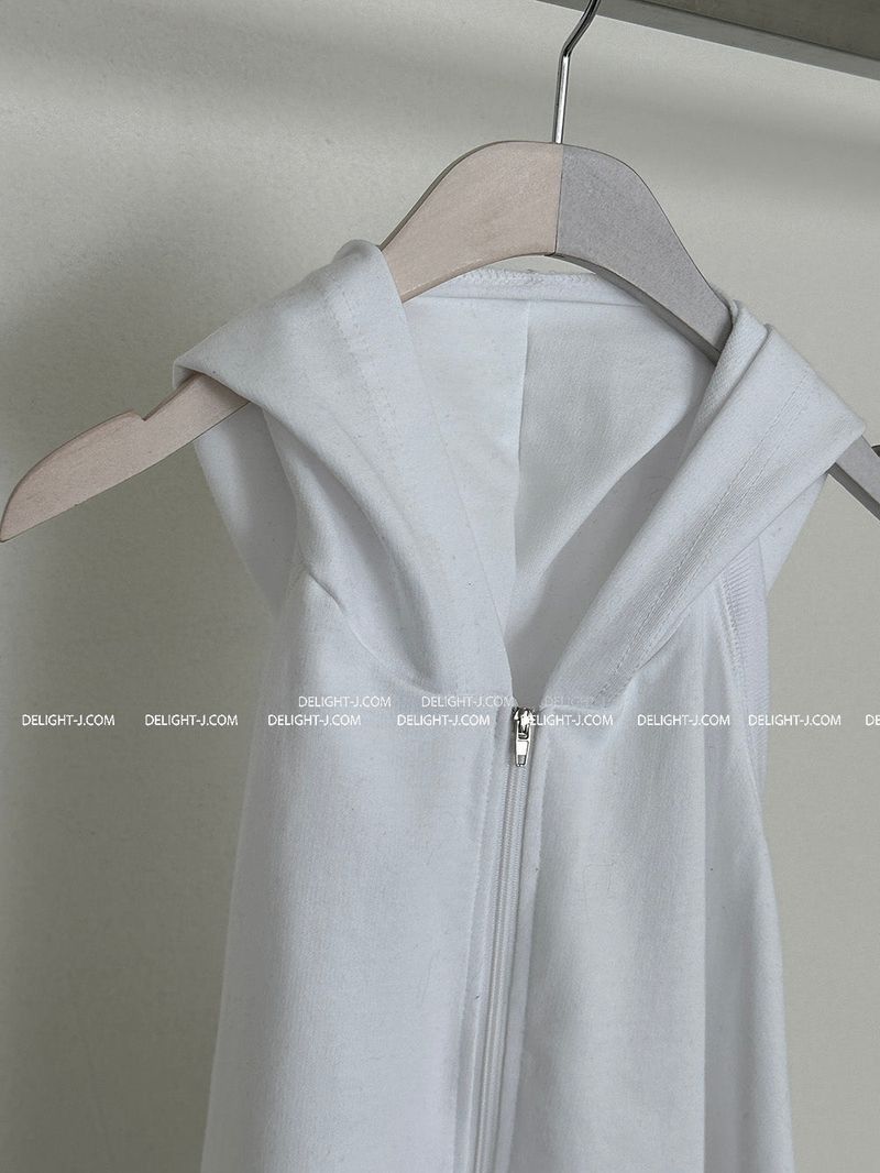 Backless Hooded Zip-Up Sleeveless