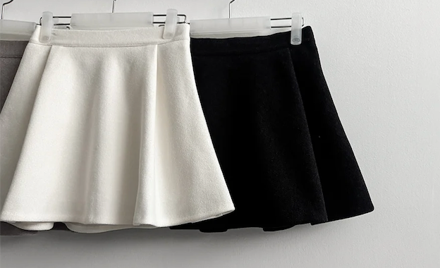 Lorton Wool Pin Tuck Flared Miniskirt