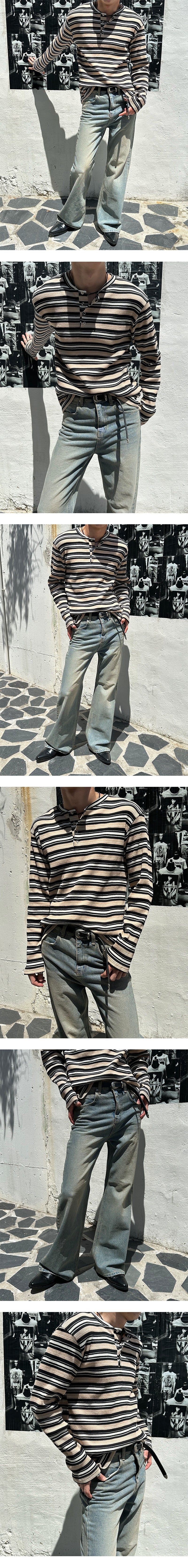 [F/W] Multi stripe henry neck long sleeves (3color)