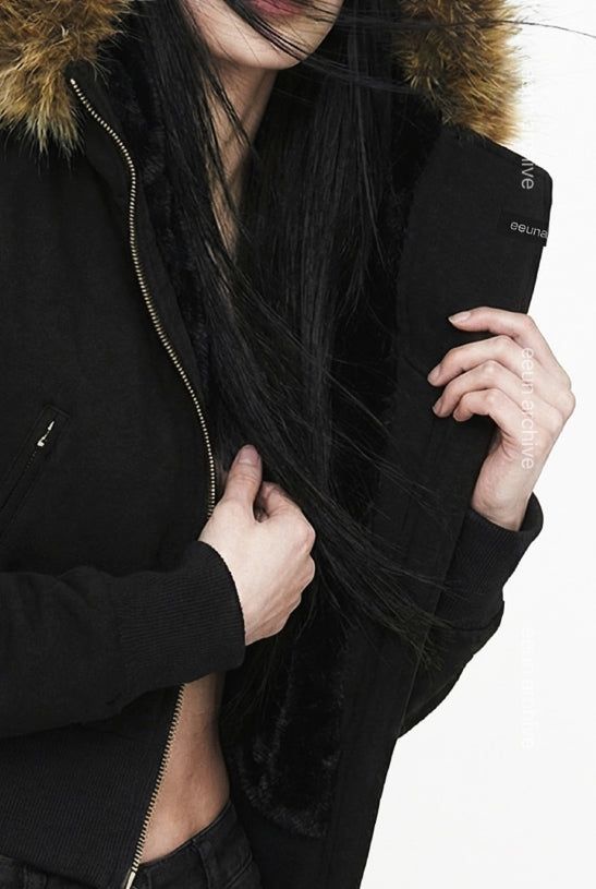 25FW★ [ EEUN MADE ] Tree Hotfix Double Fur Hood Zip-Up