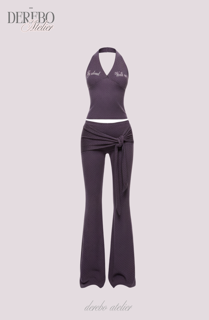 Dot halter cardigan flare training setup (PANTS)