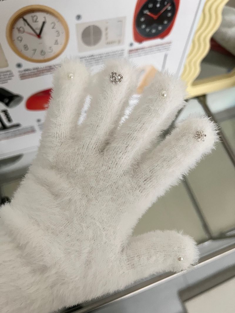 RGO Ballet Core Ribbon Jewelry Year-end Look Hip Cubic Long Heating Fleece-Lined Fur Mink Black White Brown Beige Gloves (Select 3 Colors)