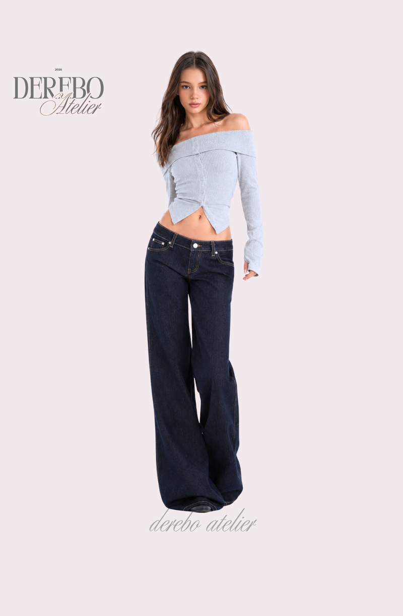 Dark deep long denim flare jeans