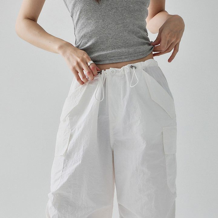 [Made] [Reden] String Banding Cargo Two-Way Parachute Nylon Wide Pants - 4 color