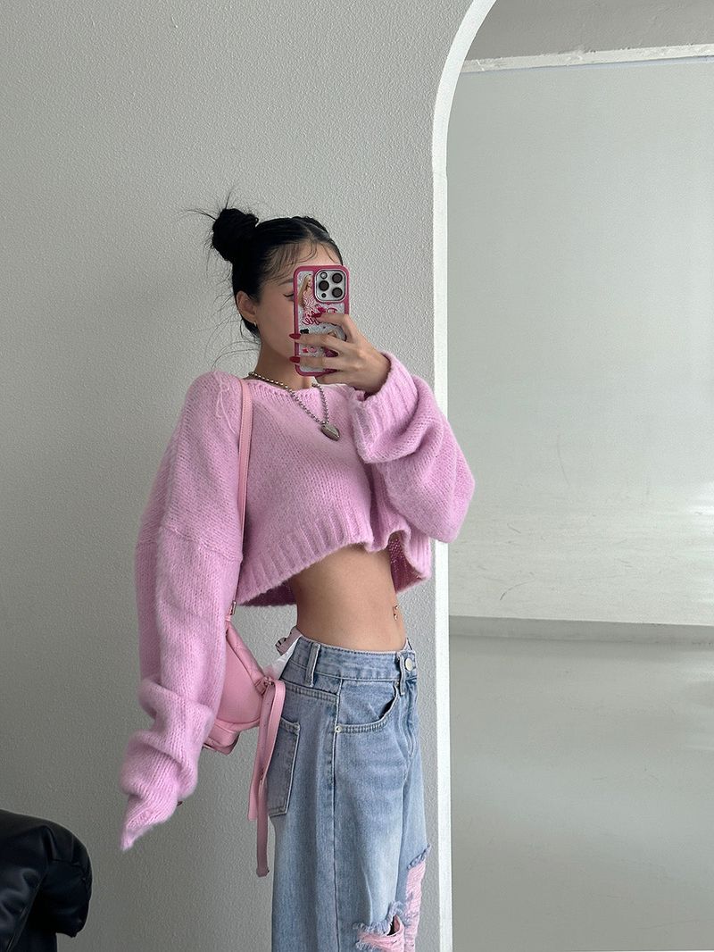 Salt wool cropped knitwear (pink)