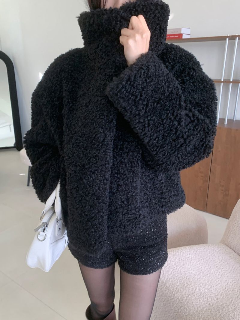 Teddy Hug Fuzzy High Neck Fur Jacket