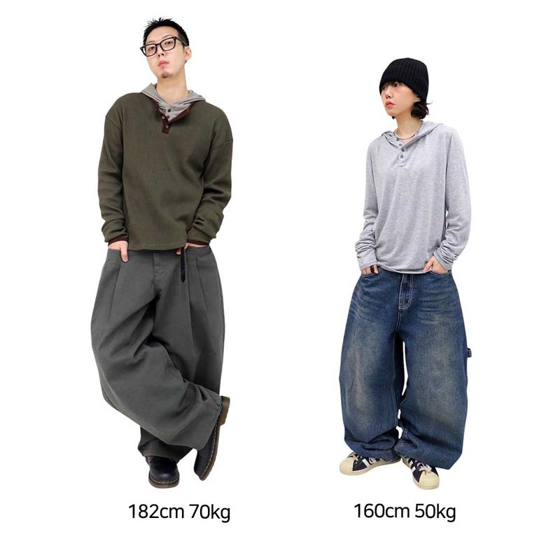Basic Henley Neck Hooded Sleeve Long Sleeve Tee