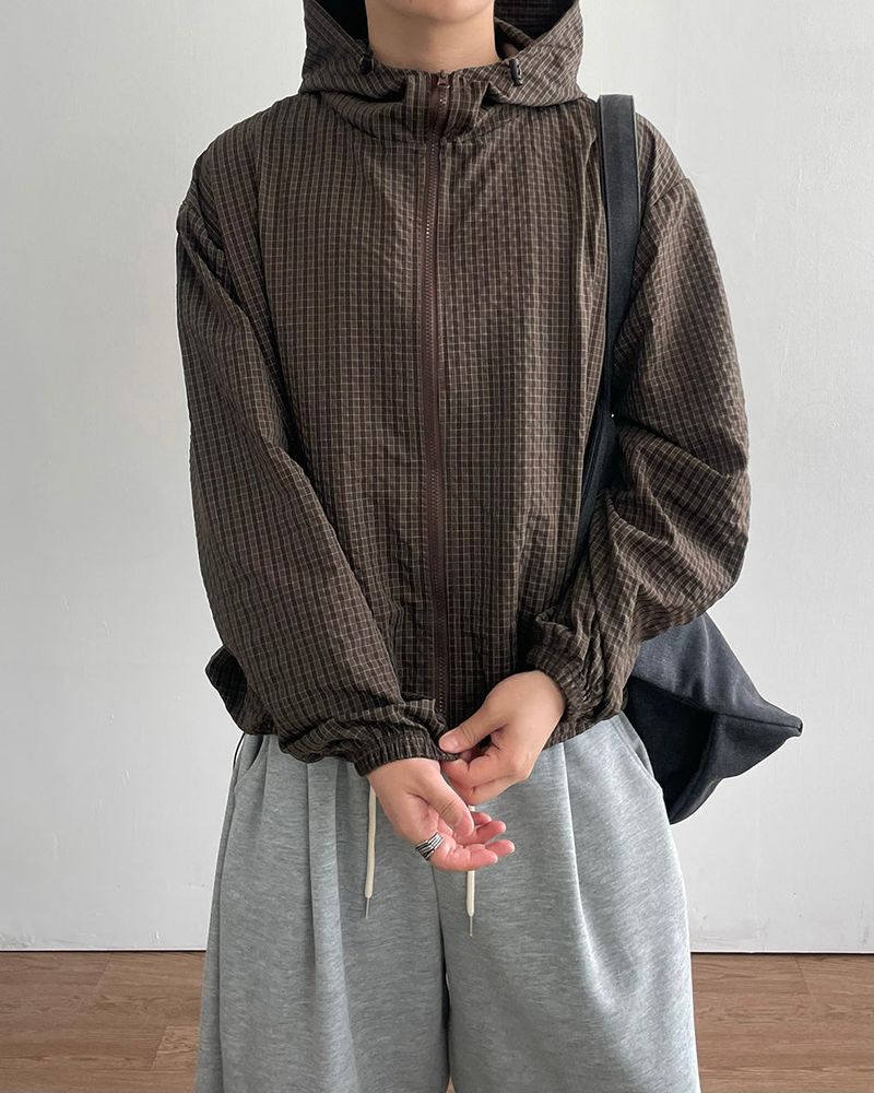 Burnt Check Hood Windbreaker