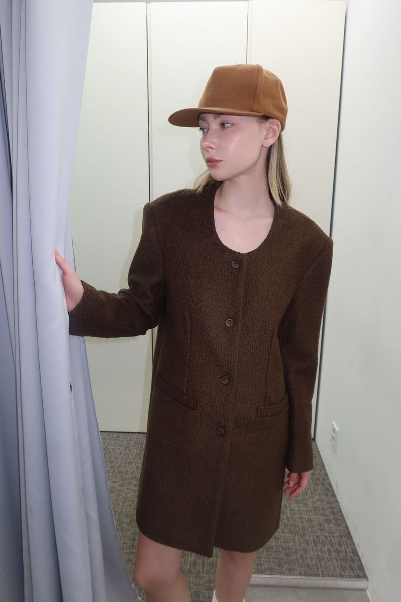 WOOL-LIKE LONG COAT_BROWN
