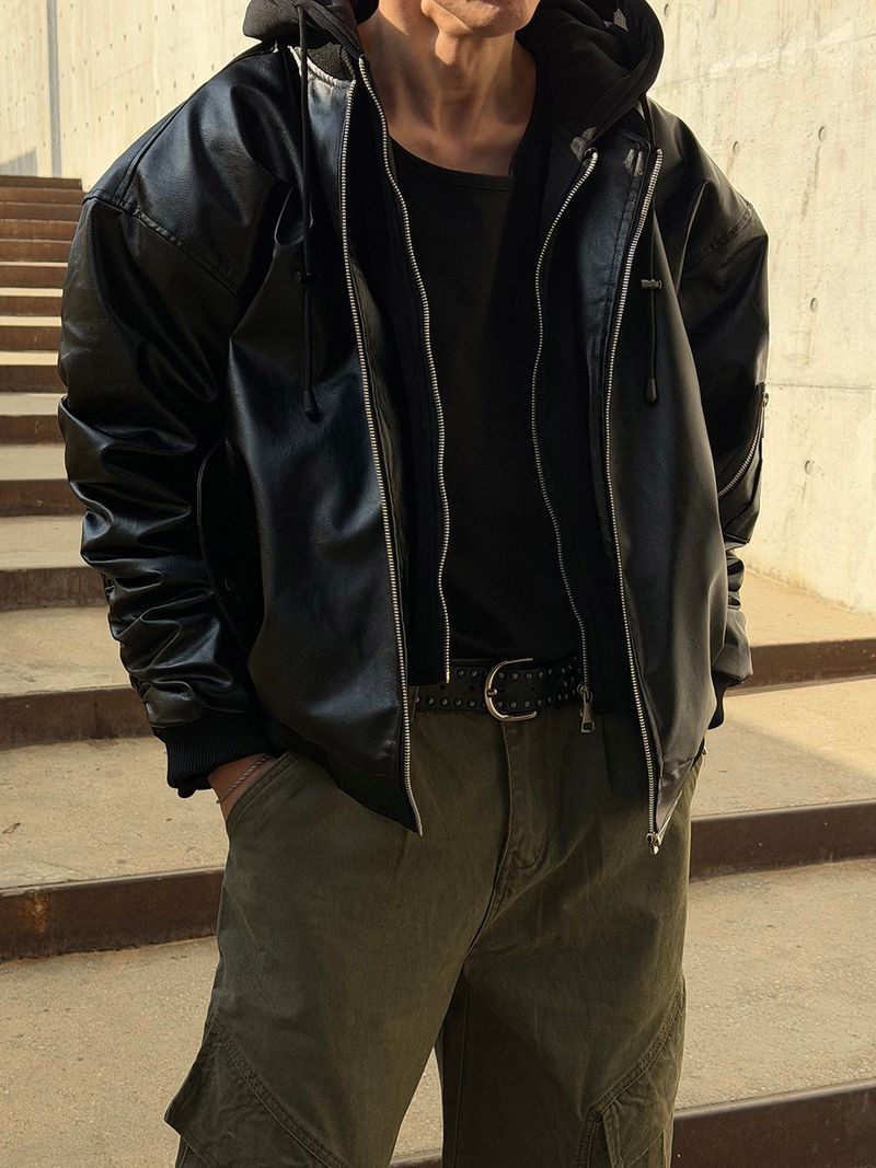 LAURANT(ロラン)の「Hood layered leather blouson(3color)(Jackets/Outerwear)」