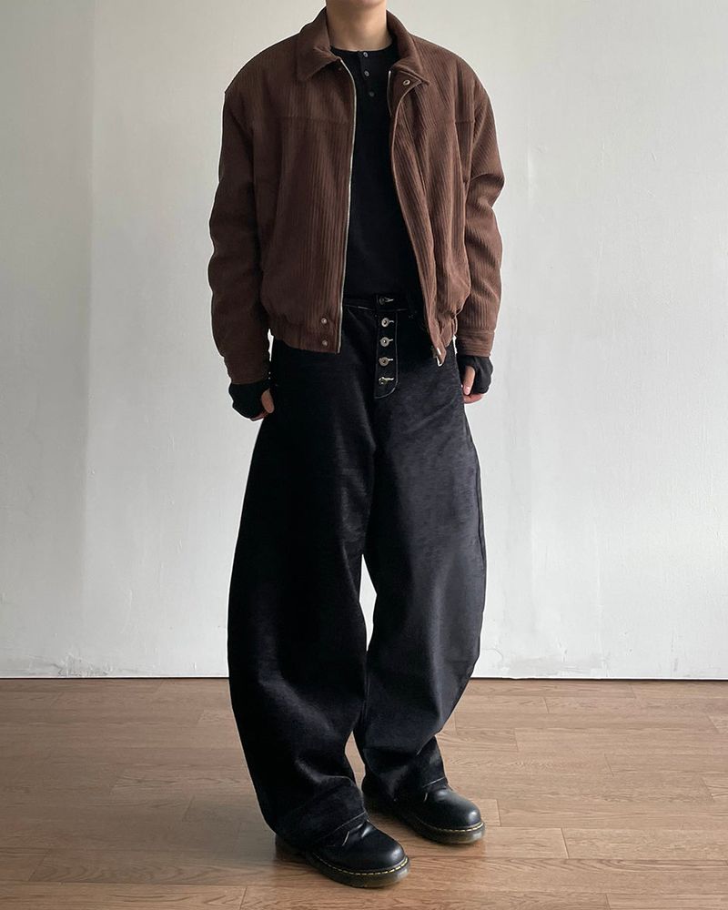 Button Curved Velvet Pants