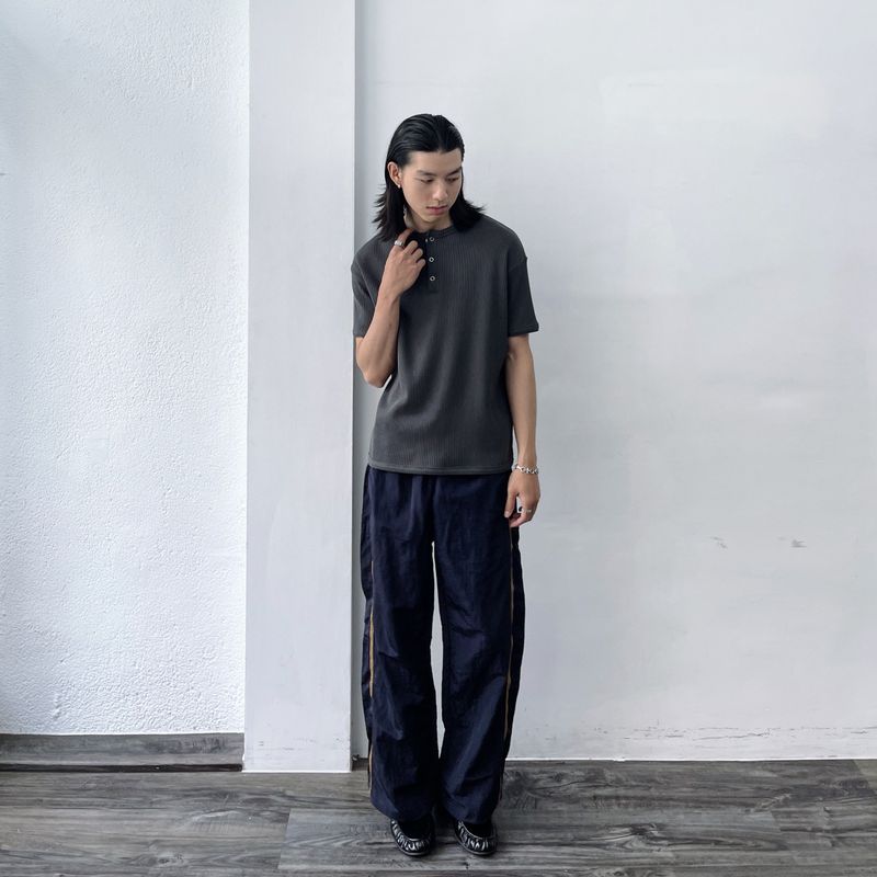 Mineral Grey Button-Neck Tee