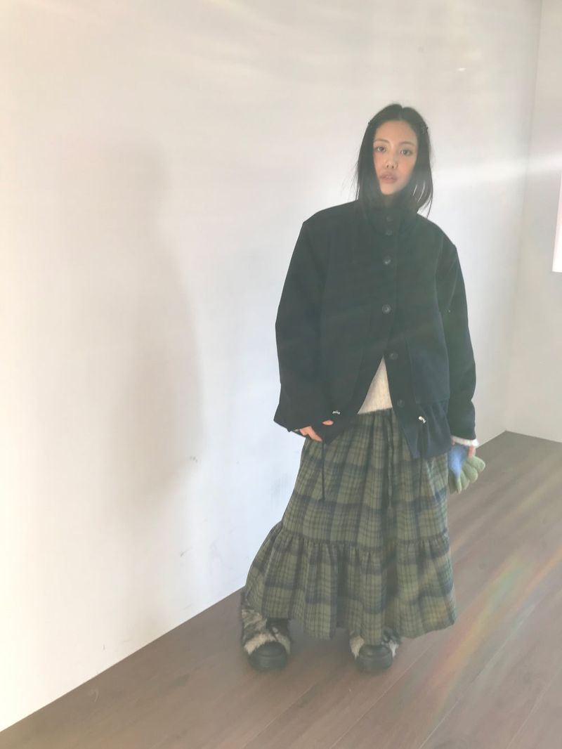 Windy Checkered Long Skirt (1color)