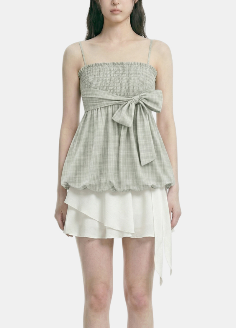 Solin Ribbon Check Babydoll Top