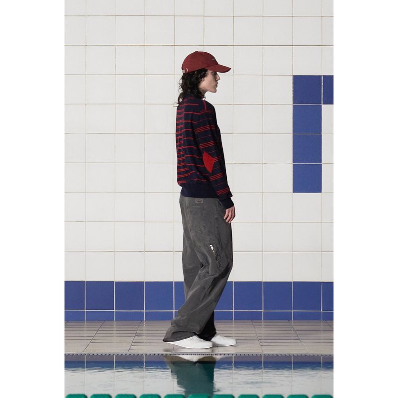 ARGYLE ELBOW STRIPE KNIT / NAVY