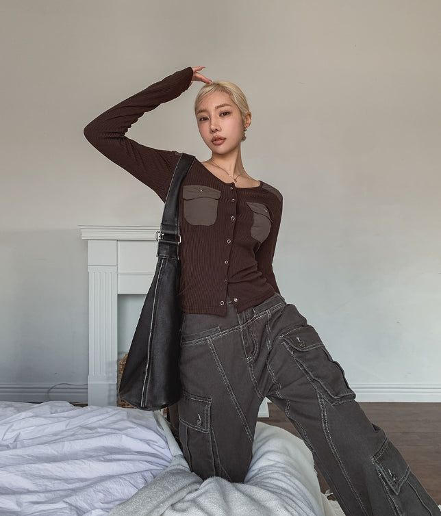 ULAN（ユレン）の「Luchi color matching pocket ribbed cardigan（Tops）」