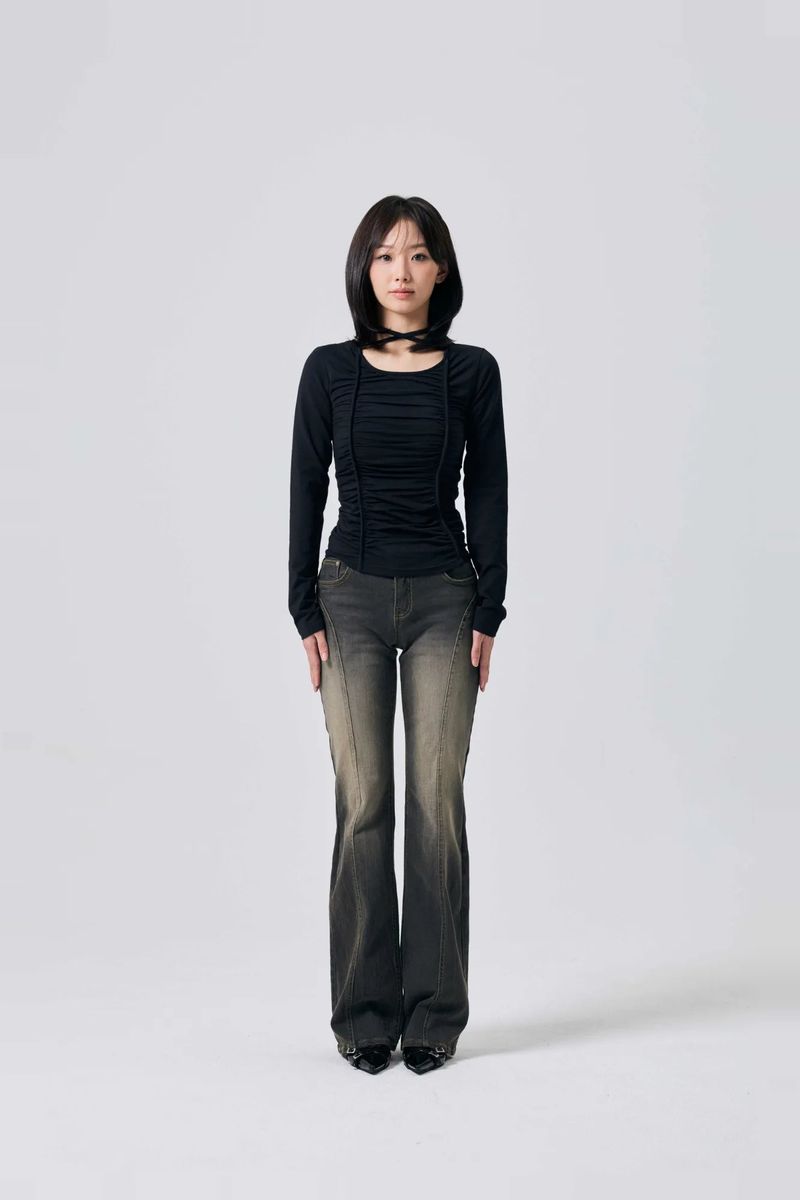 LISE SHIRRING TOP / BLACK