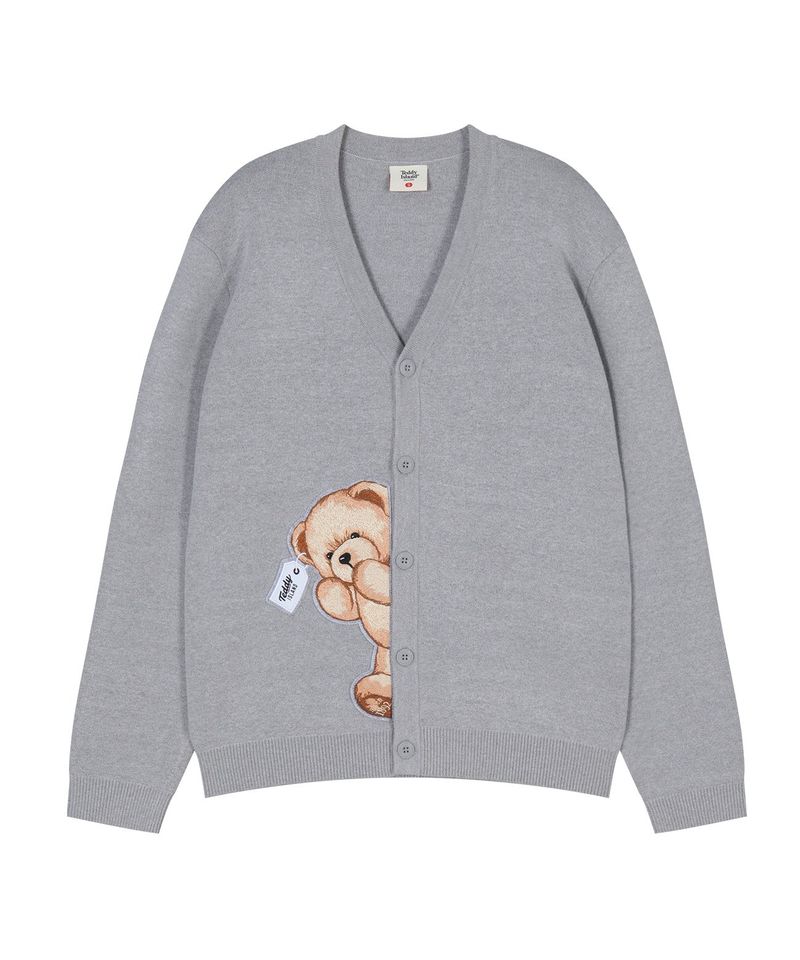 Peeking teddy cardigan [GREY]