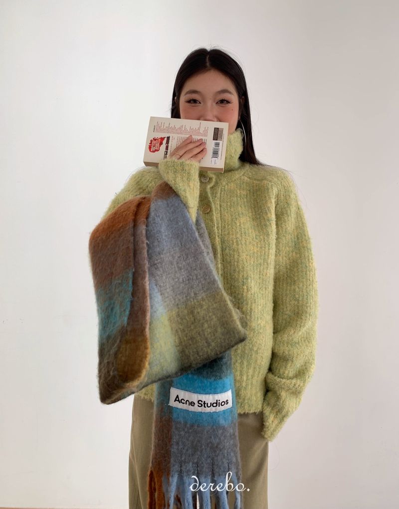 Tender Green Turtleneck Knit Cardigan