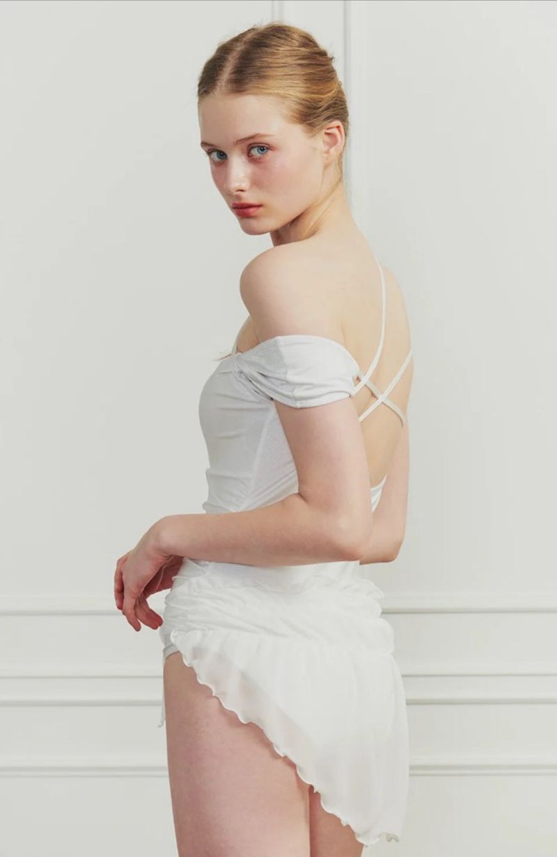 DEW COWL SWIMSUIT white