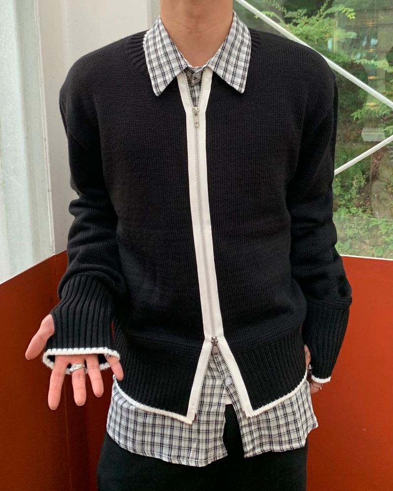 Fingerhole 2-Way Wool Knit Zip-up