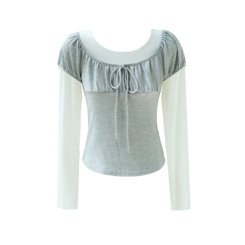 Lovely Contrast Shirring Point T-shirt 233103665