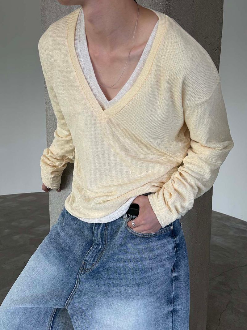 LAURANT(ロラン)の「Linen deep v neck knit(4color)(Tops)」