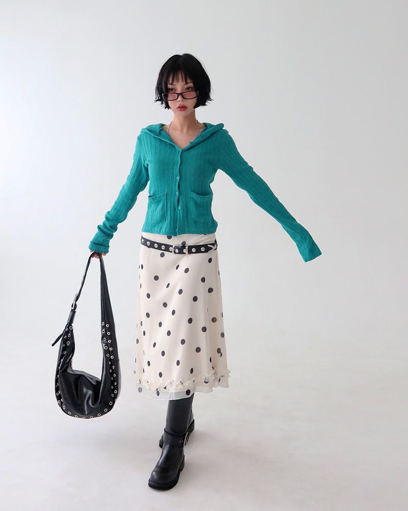 dot frill midi skirt