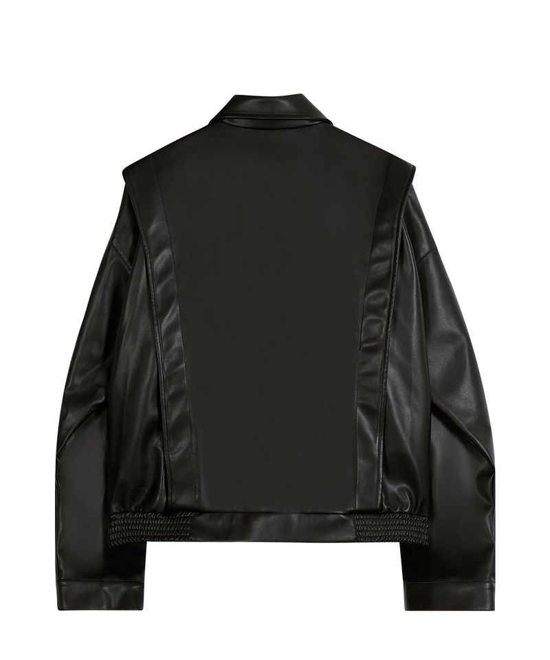 87-STAN028 [Vegan Leather] Multi Placket Leather Jacket Black