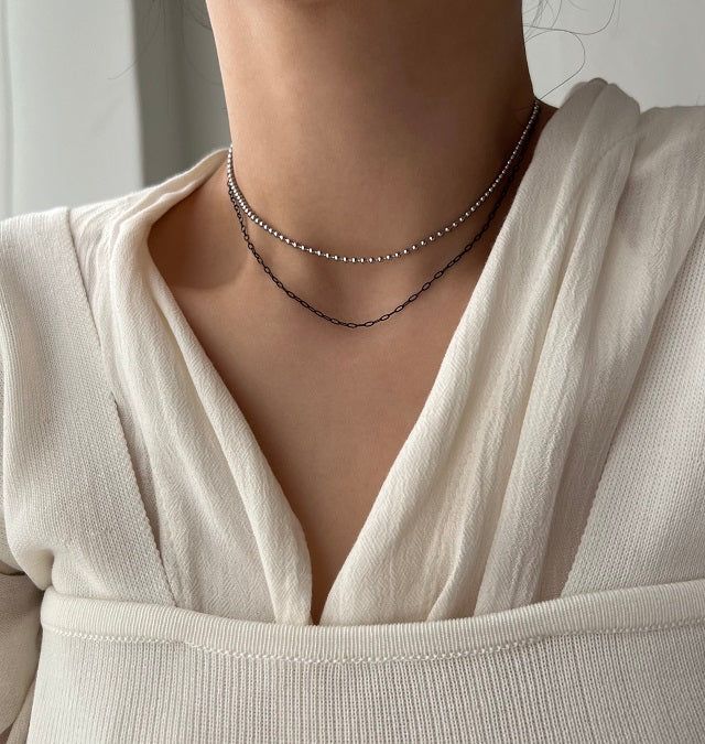 ib black 2-line ball chic choker necklace