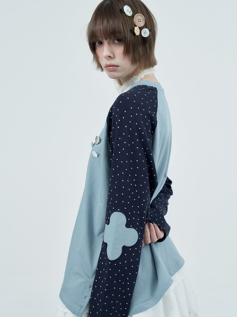 patched raglen t-shirts / sky