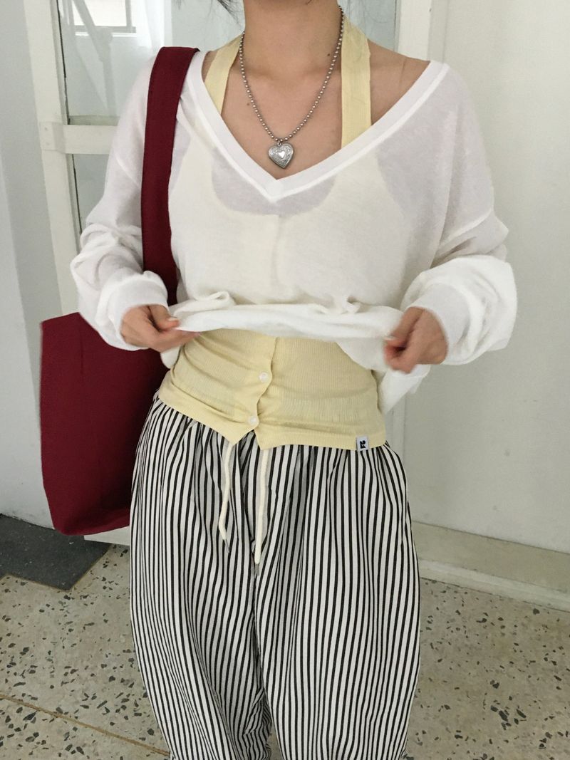 Seersucker striped wide pants (2c)