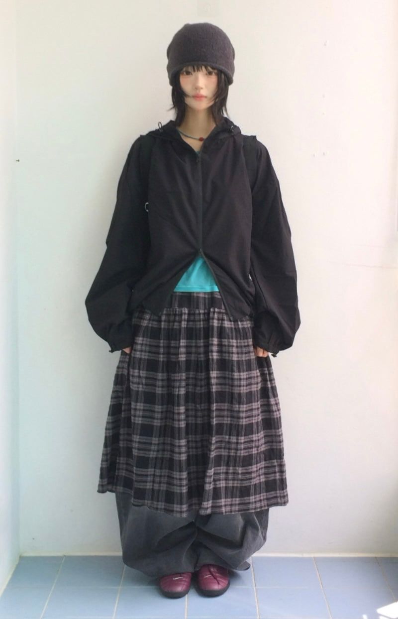 dusty checkered long skirt