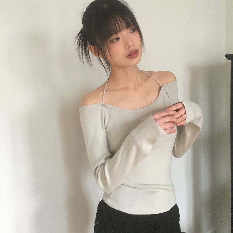 [MADE] Har Halter Strap Off-Shoulder Knitwear