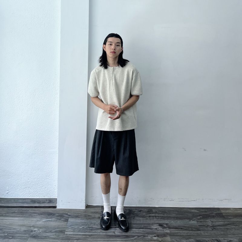 Charcoal Draped Stripe Shorts