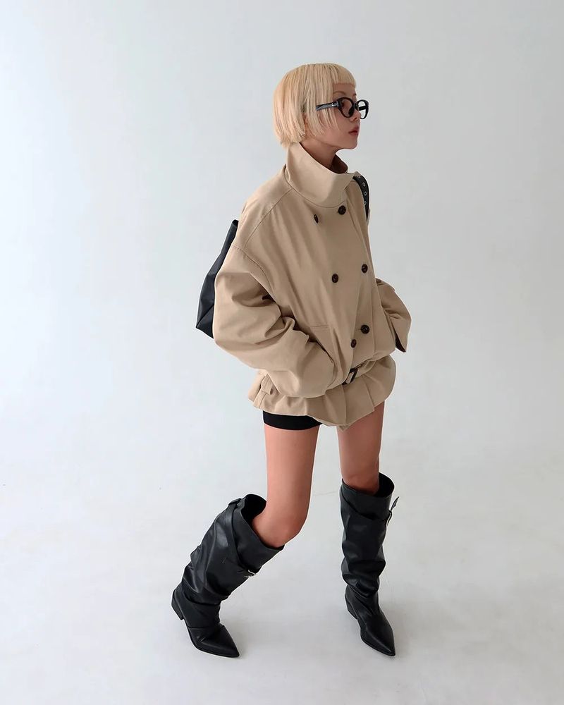 Belt Set High-Neck Half Trench Coat