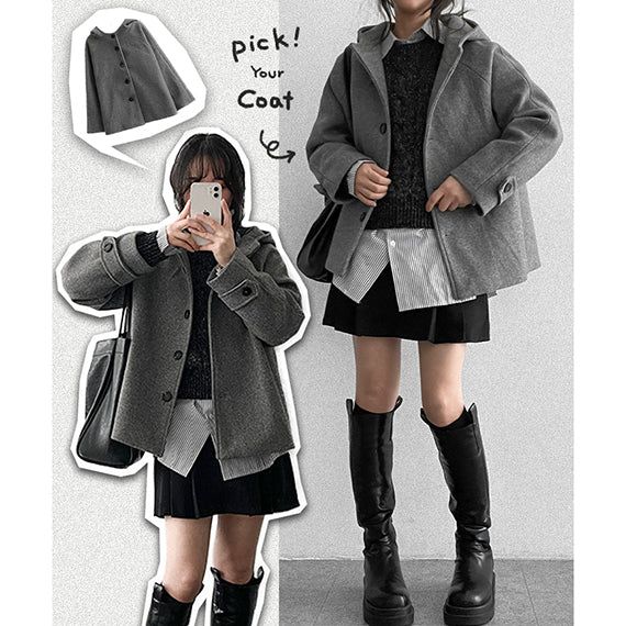 Barty High-Neck Hooded Coat Jacket - Poly Lining, Quilted Lining 2 types!