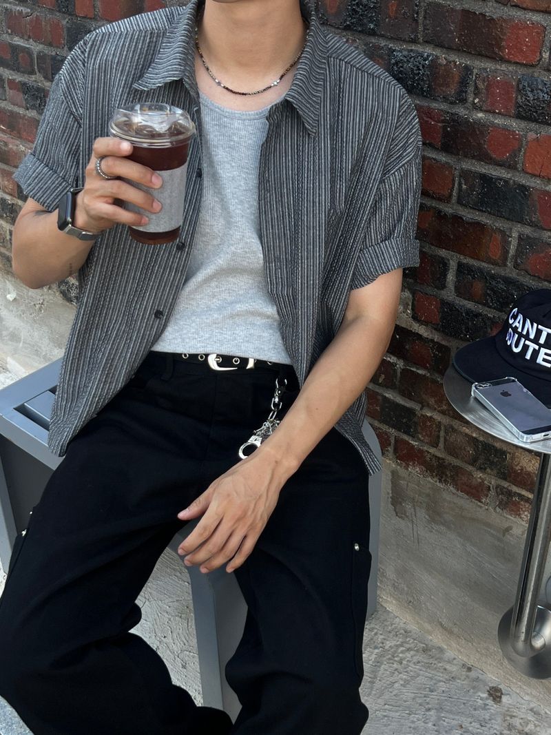Cipher Cropped Short Sleeve Shirt (2 Colors)