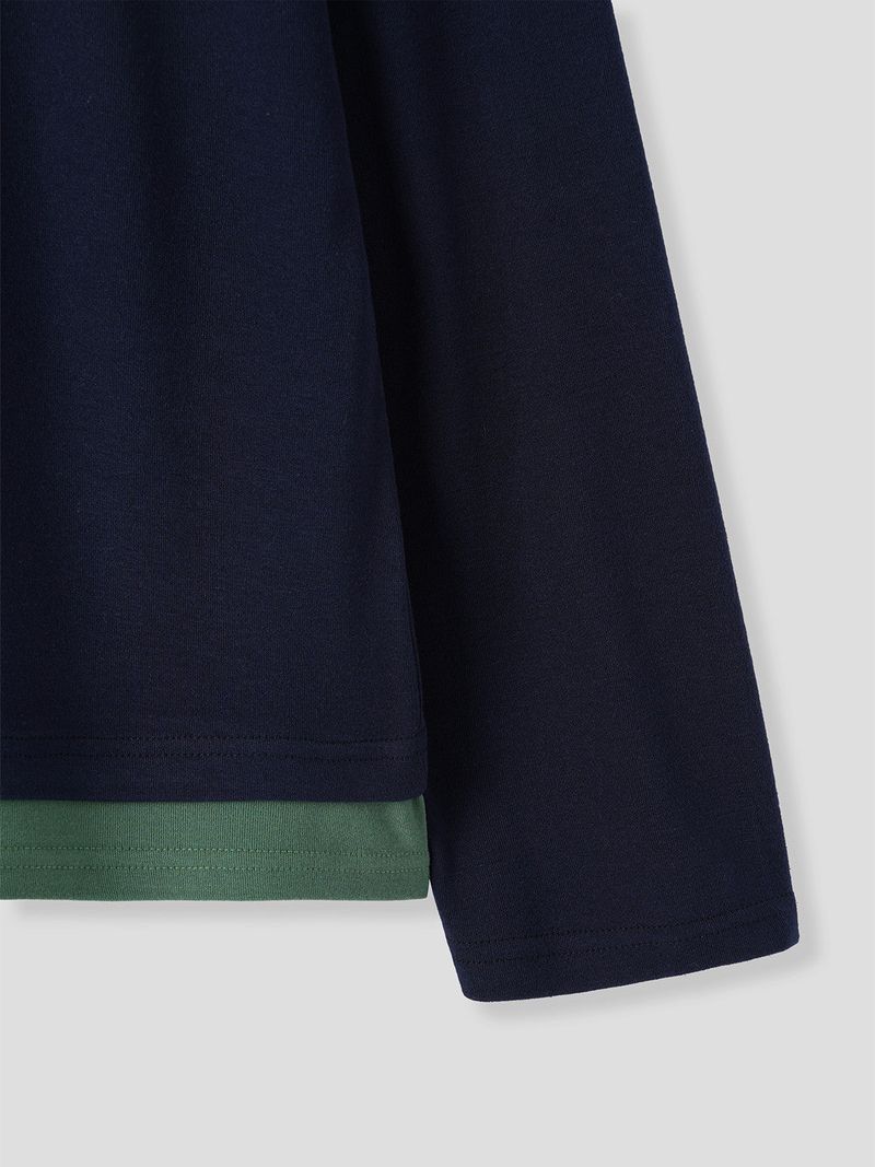 Henley neck layered long sleeves