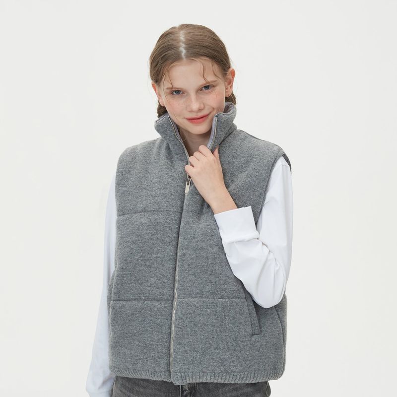 WARM PUFFER KNIT PADDING VEST_GRAY