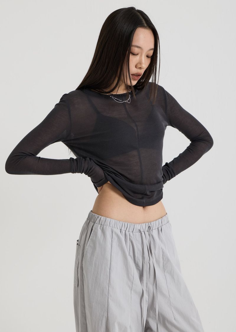 French Wool Tencel Long Sleeve, Charcoal