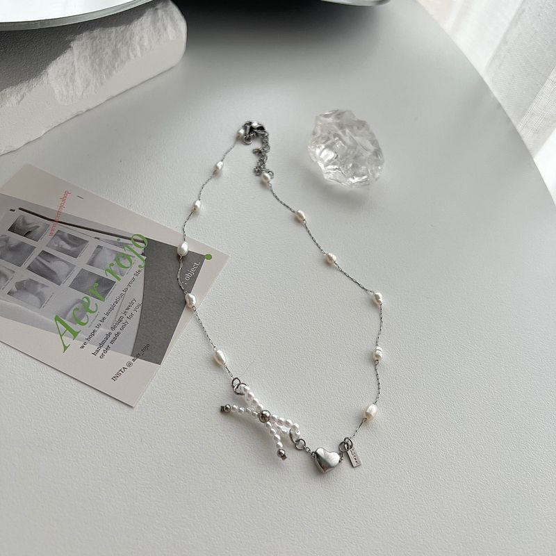 oru Ballet Core Innocent Natural Ribbon Fresh Pearl Short Layered Necklace