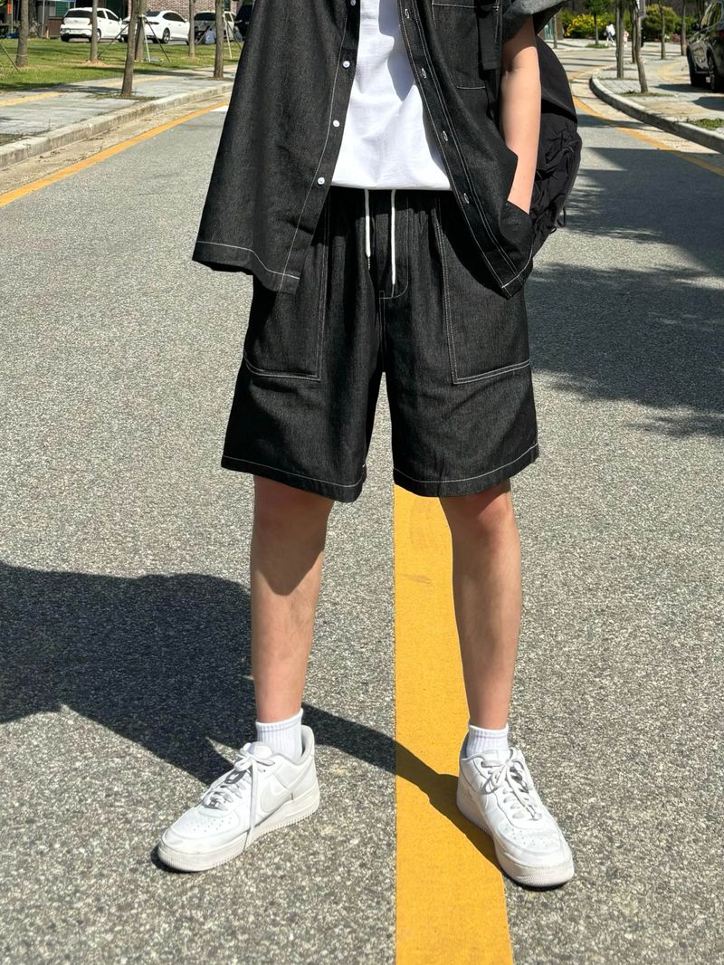 Indigo set-up denim shorts