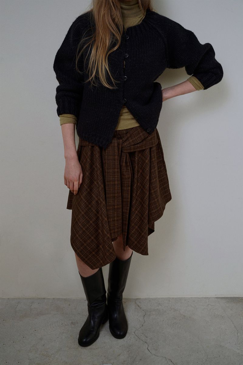 Wave check skirt_brown
