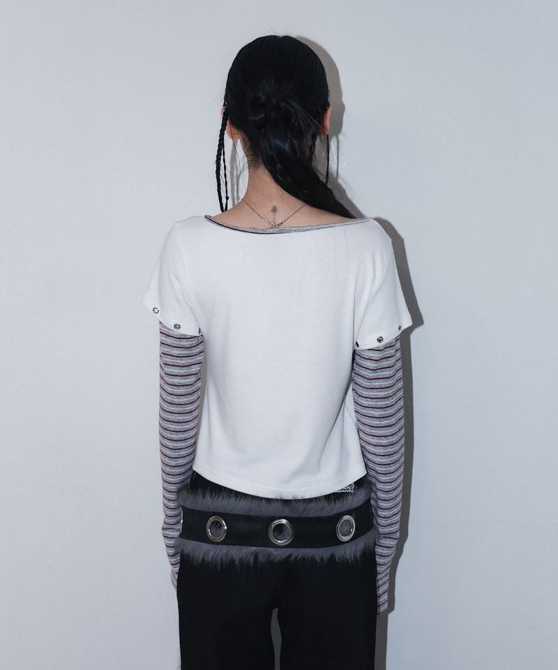 punky bow layered tee - ivory