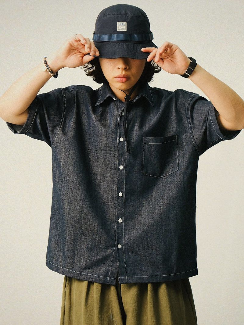SEMIKAJI(セミカジ)の「SN Non Fade Denim Half Shirts(Tops)」