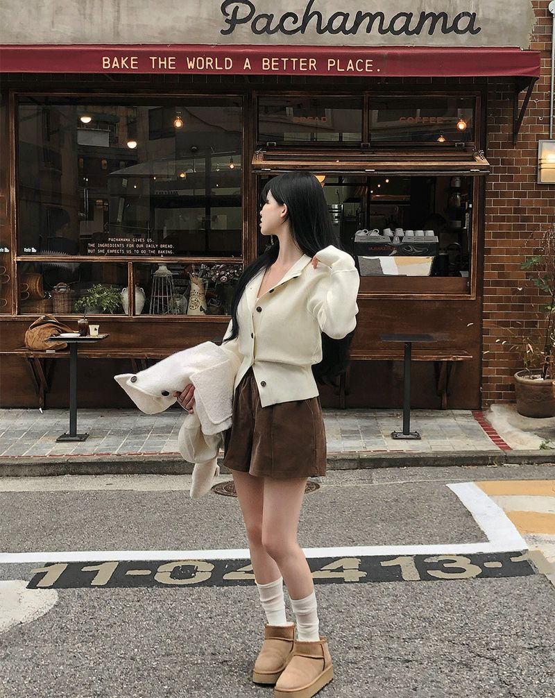 [BELLIDE MADE] semi-high-neck knit cardigan