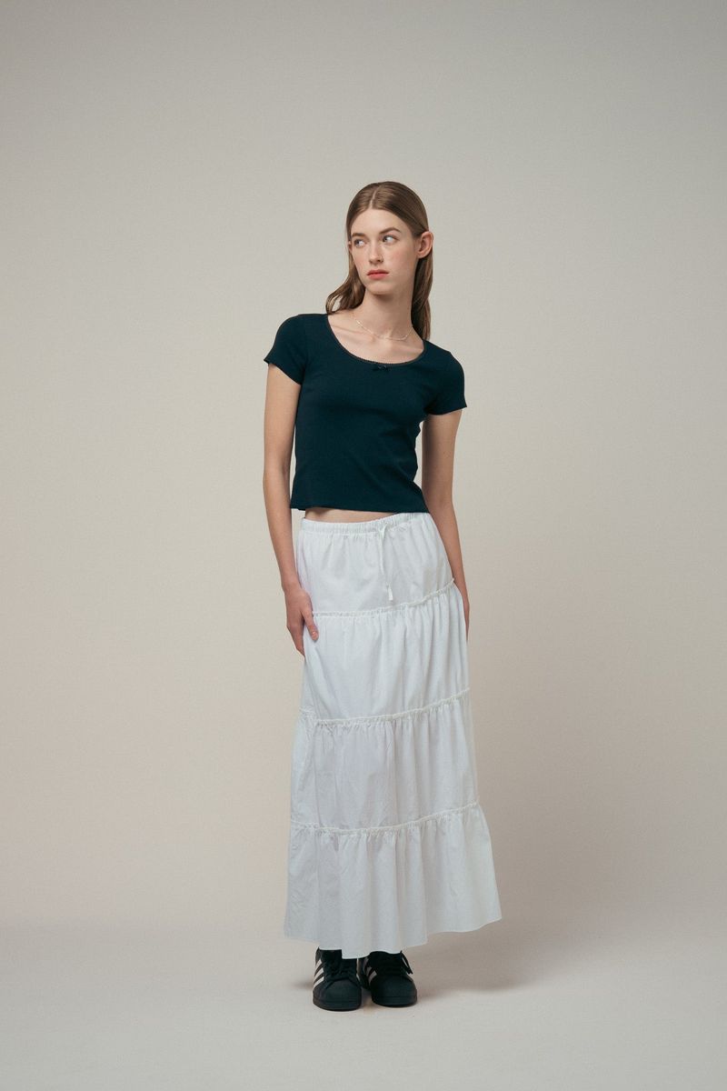 Maxi Shirring Flare Skirt (WHITE)