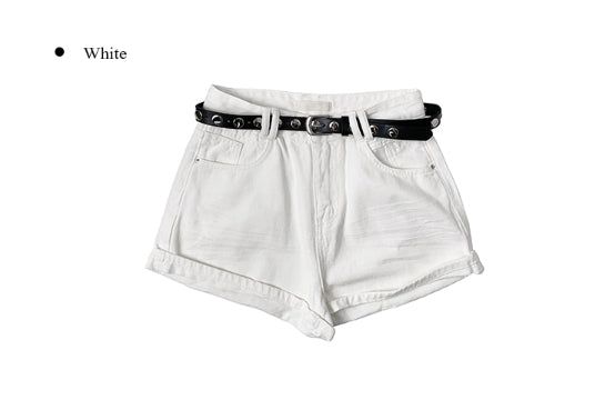 [Belt SET] ベッシー ロールアップ ウォッシング デニム ショートパンツ