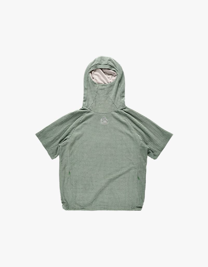 Waffle Balaclava Half Hoodie Green